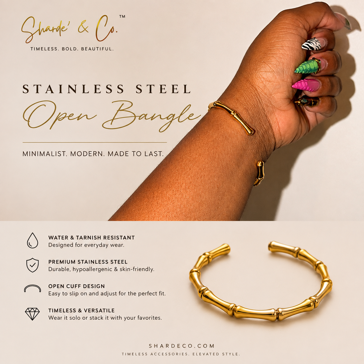 Stainless Steel Gold Open Bangle