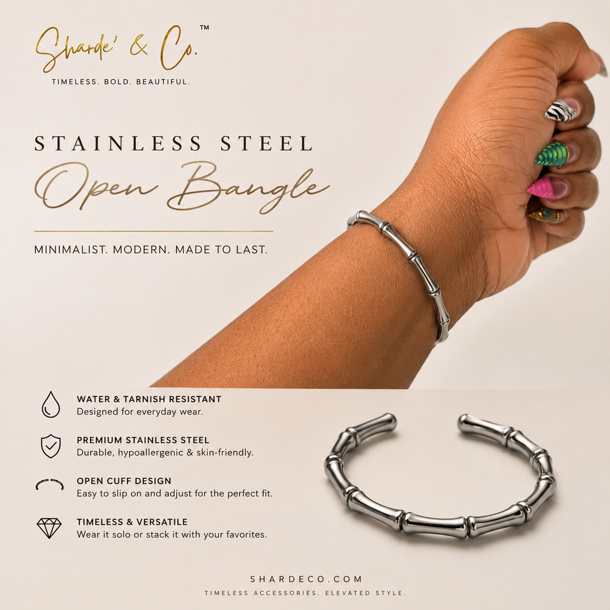 Stainless Steel Silver Open Bangle